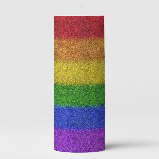 Falln Rainbow Glitter Gradient Pillar Candle (Front)