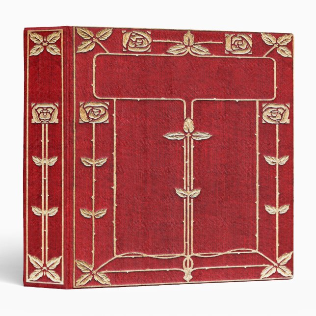 Falln Red and Gold Rose Vines Book 3 Ring Binder (Front/Spine)