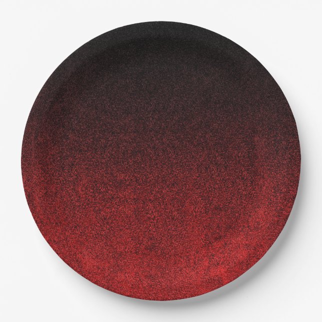 Falln Red & Black Glitter Gradient Paper Plates (Front)