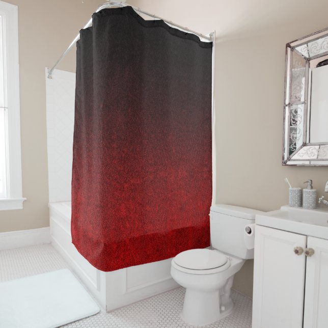 Falln Red & Black Glitter Gradient Shower Curtain (In Situ)