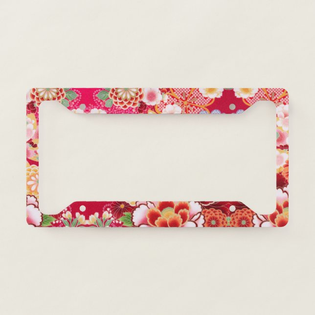 Falln Red Floral Burst License Plate Frame (Front)