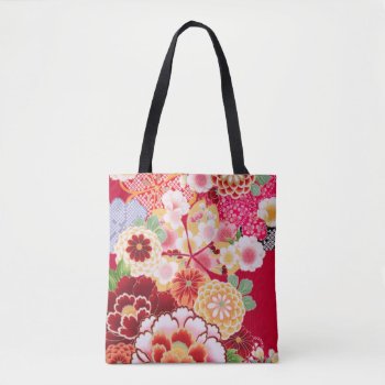 Falln Red Floral Burst Tote Bag by FallnAngelCreations at Zazzle