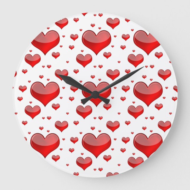 Falln Red Hearts (You Choose Background Color!) Large Clock (Front)