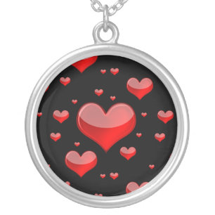 Falln Red Hearts (You Choose Background Color!) Silver Plated Necklace
