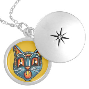Falln Scaredy Cat Vintage Halloweenies Locket Necklace