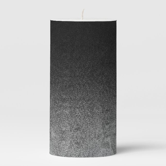 Falln Silver & Black Glitter Gradient Pillar Candle (Front)