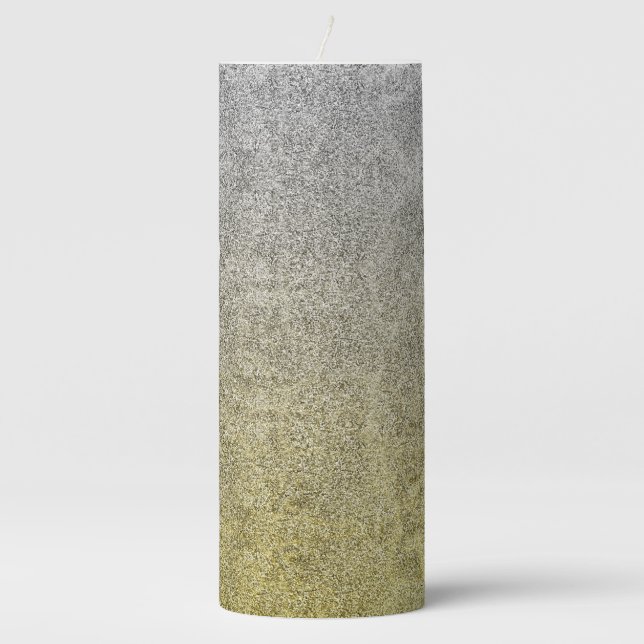 Falln Silver & Gold Glitter Gradient Pillar Candle (Front)