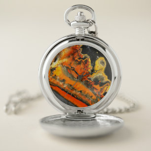 Falln Swirled Orange Stones Pocket Watch
