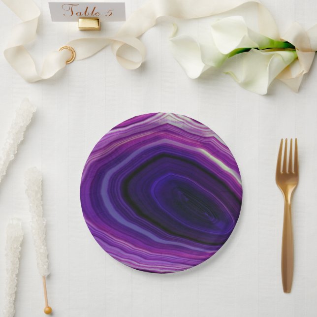 Falln Swirled Purple Geode Paper Plates (Wedding)