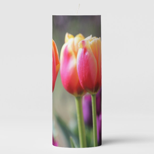 Falln Tulips Aflame Pillar Candle (Front)