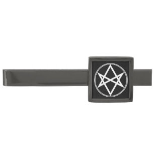 Falln Unicursal Hexagram White Gunmetal Finish Tie Clip
