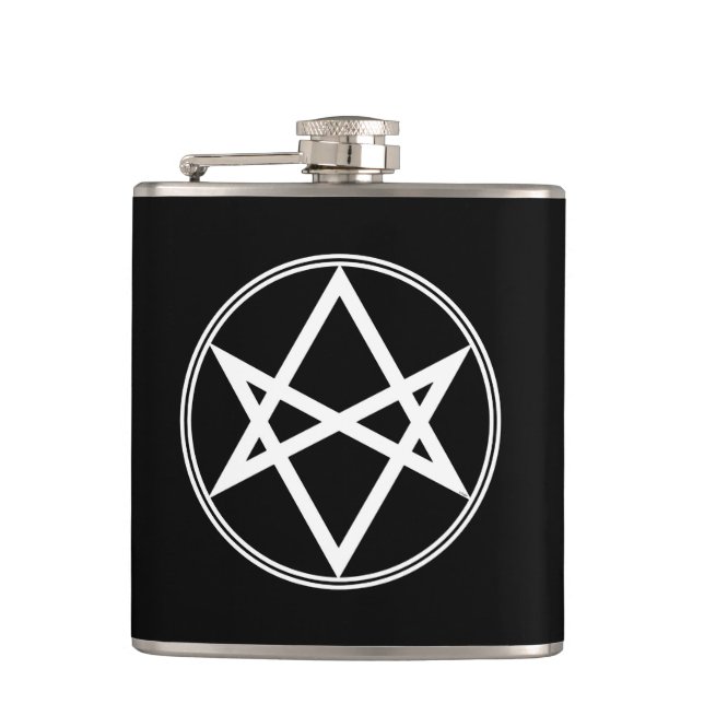 Falln Unicursal Hexagram White Hip Flask (Front)
