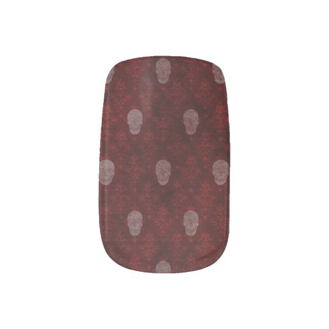 Falln Victorian Skulls Red Minx Nail Wraps (Right Thumb)