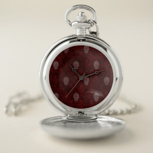 Falln Victorian Skulls Red Pocket Watch