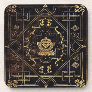 Falln Vintage Leather and Gold Beverage Coaster
