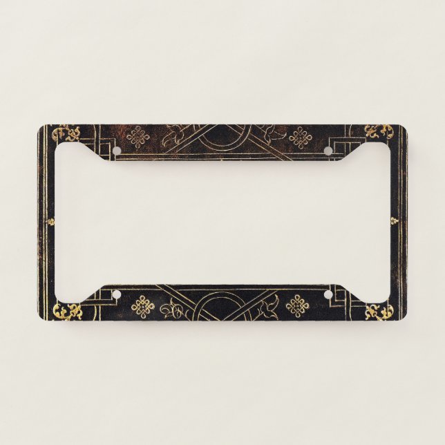 Falln Vintage Leather and Gold License Plate Frame (Front)