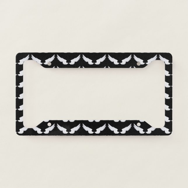 Falln White Angel Wings License Plate Frame (Front)
