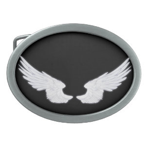 Falln White Angel Wings Oval Belt Buckle