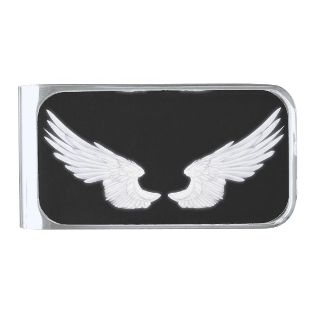 Falln White Angel Wings Silver Finish Money Clip (Front)
