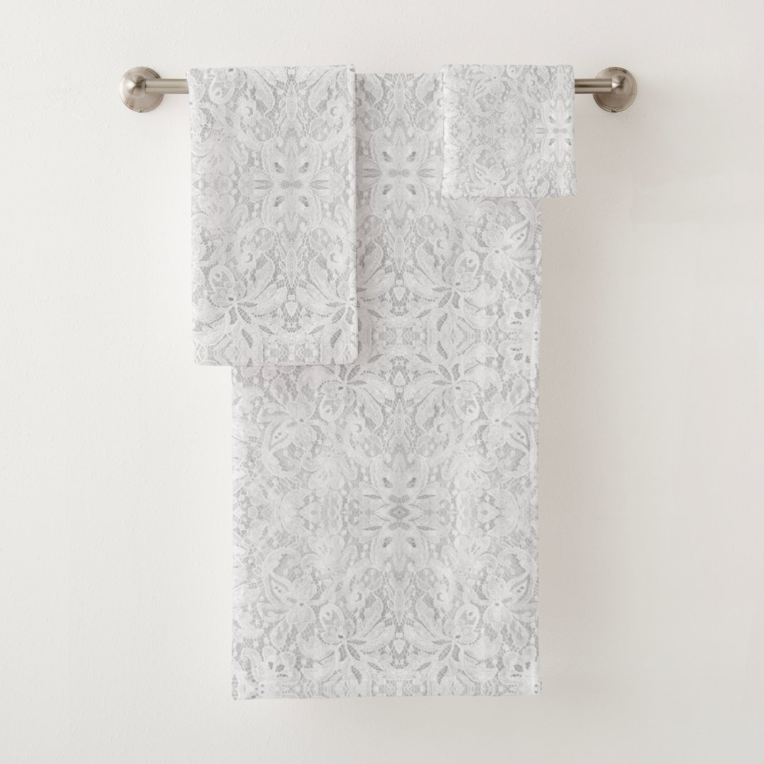 Falln White Lace Bath Towel Set | Zazzle