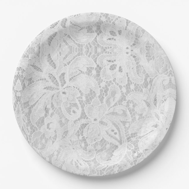 Falln White Lace Paper Plates (Front)