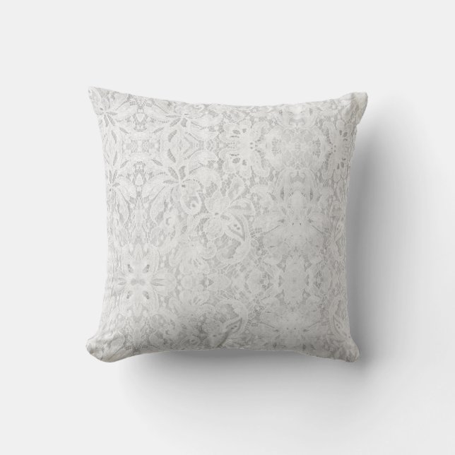 Falln White Lace Throw Pillow (Front)