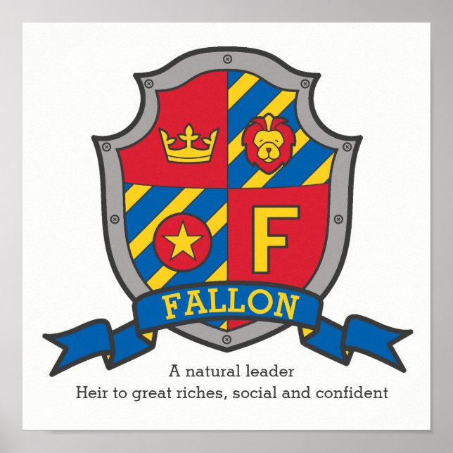Fallon boys F name meaning heraldry shield poster (Front)