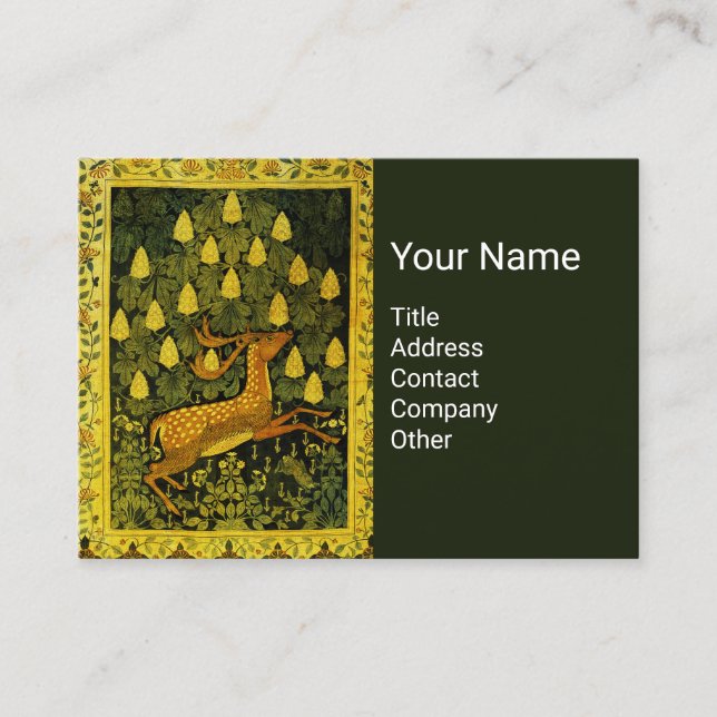 FALLOW DEER,FLOWERS CHESTNUT TREE Green Yellow Business Card (Front)