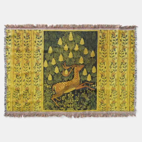 FALLOW DEERFLOWERS CHESTNUT TREE Green Yellow Throw Blanket