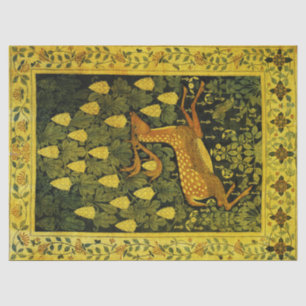 FALLOW DEER,FLOWERS CHESTNUT TREE Green Yellow Tissue Paper