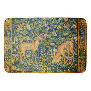 FALLOW DEER PAIR,GOTHIC FANTASY FLOWERS,Green Bath Mat