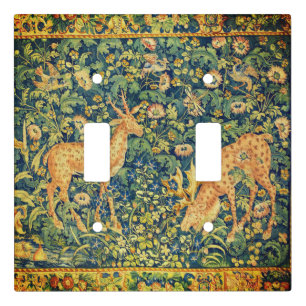 FALLOW DEER PAIR,GOTHIC FANTASY FLOWERS,Green Light Switch Cover