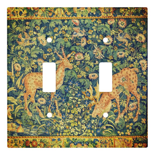 FALLOW DEER PAIR,GOTHIC FANTASY FLOWERS,Green Light Switch Cover (Front)