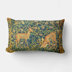 FALLOW DEER PAIR,GOTHIC FANTASY FLOWERS,Green Lumbar Pillow