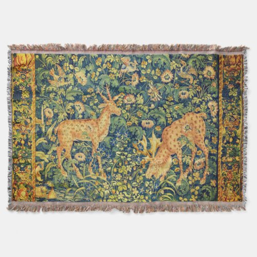 FALLOW DEER PAIRGOTHIC FANTASY FLOWERSGreen Throw Blanket