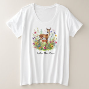Fallow Doe and Fawn Deer with Flowers Plus Size T-Shirt