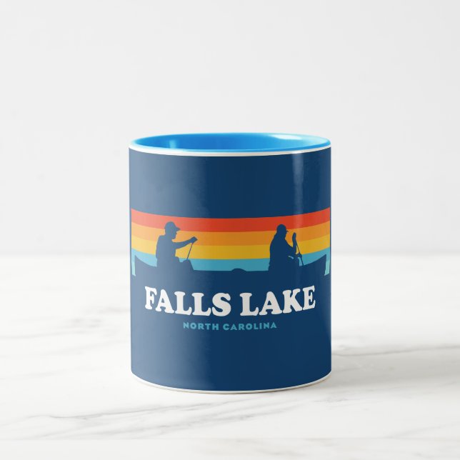 Falls Lake North Carolina Canoe Two-Tone Coffee Mug (Center)