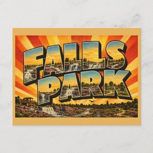 Falls Park SD Waterfalls Quartzite Green Space Art Postcard