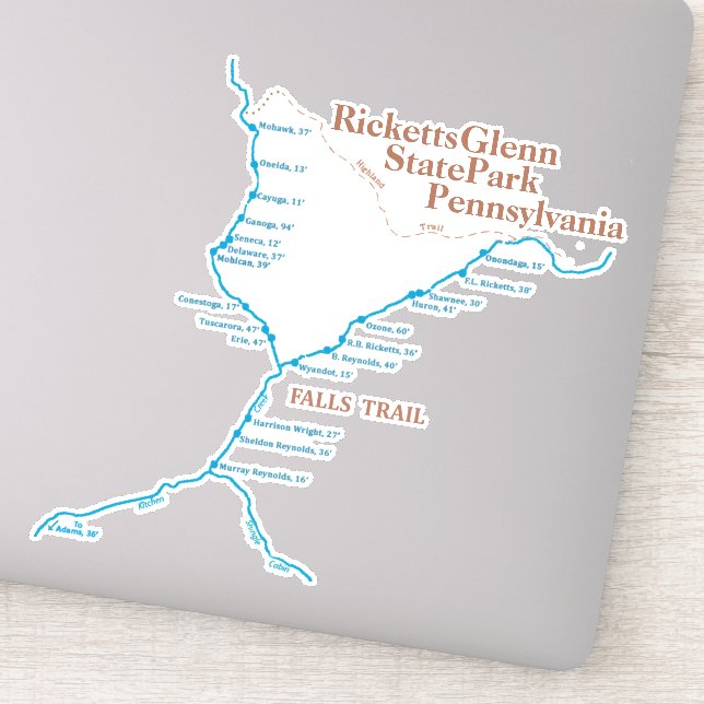 Falls Trail Map 8"x8" Sticker (Detail)