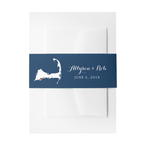 Falmouth Blue Cape Cod Map with heart  Wedding Invitation Belly Band