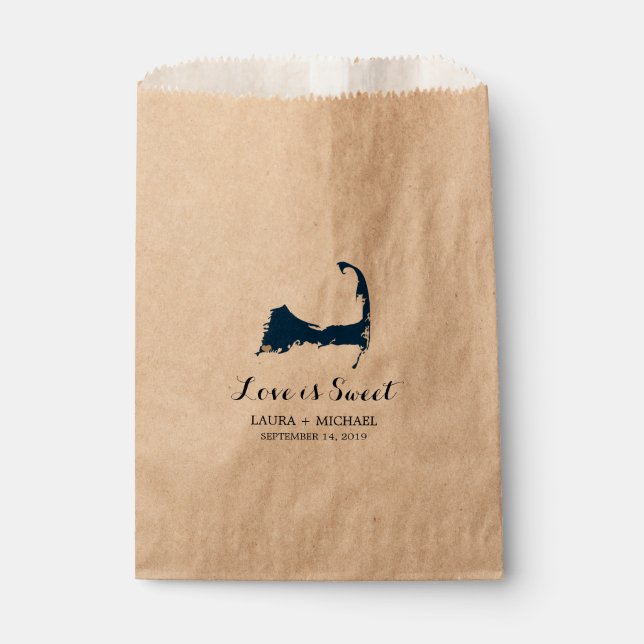Falmouth Cape Cod Map with Heart | Favors Favor Bag (Front)