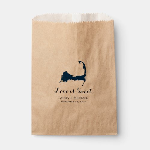 Falmouth Cape Cod Map with Heart  Favors Favor Bag