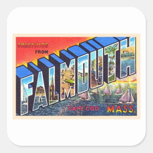 Falmouth Cape Cod Massachusetts Vintage Postcard Square Sticker