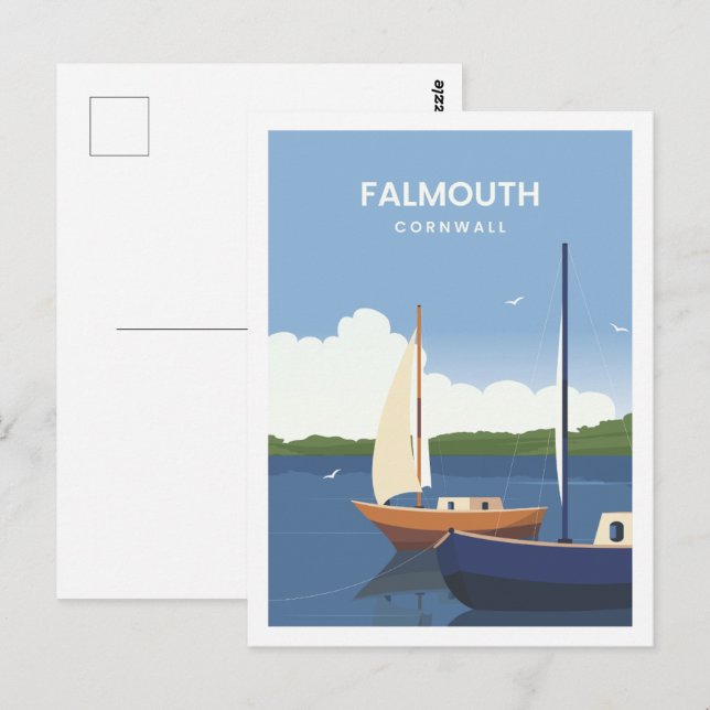 Falmouth Cornwall England Travel Illustration Postcard (Front/Back)