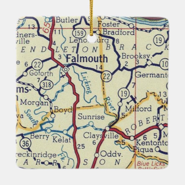 Falmouth KY Vintage Map Ceramic Ornament (Back)
