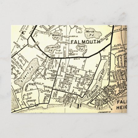 Falmouth, Ma Vintage Map Postcard
