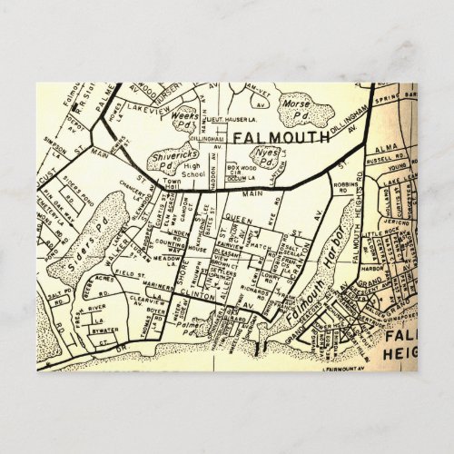 Falmouth MA Vintage Map Postcard