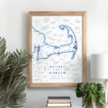 Falmouth MA Wedding Blue Modern Guest Book Poster