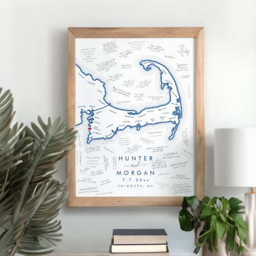 Falmouth MA Wedding Blue Modern Guest Book Poster