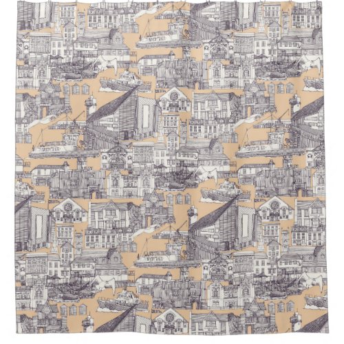Falmouth toile mulberry sand shower curtain